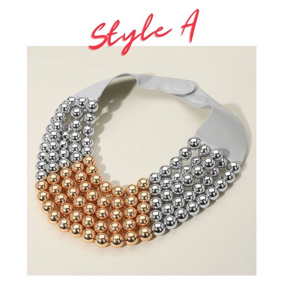 2-Tone Metallic NEW Stunning Shine Beaded 7-Strand Bib Gold Silver Necklace - Picture 6 of 10